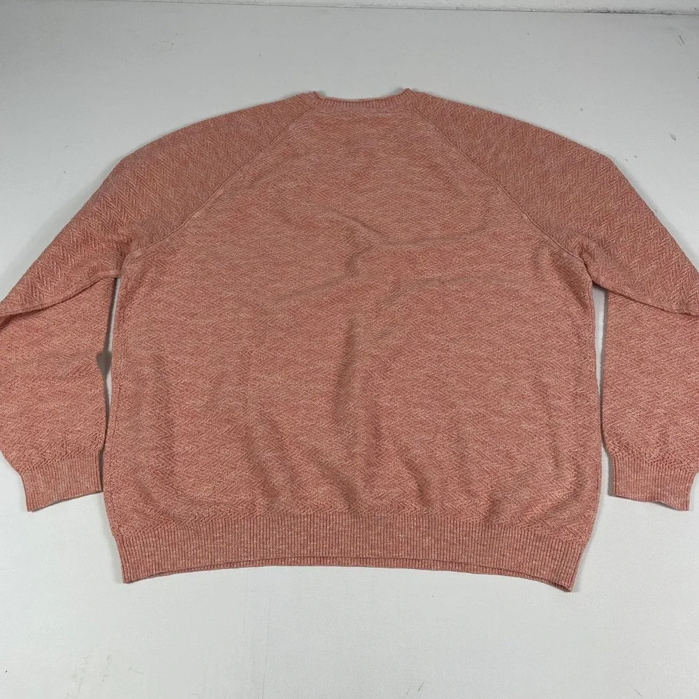 Tommy Bahama Sweater Mens 3XL Pink Crewneck Herringbone Knit Raglan Pullover